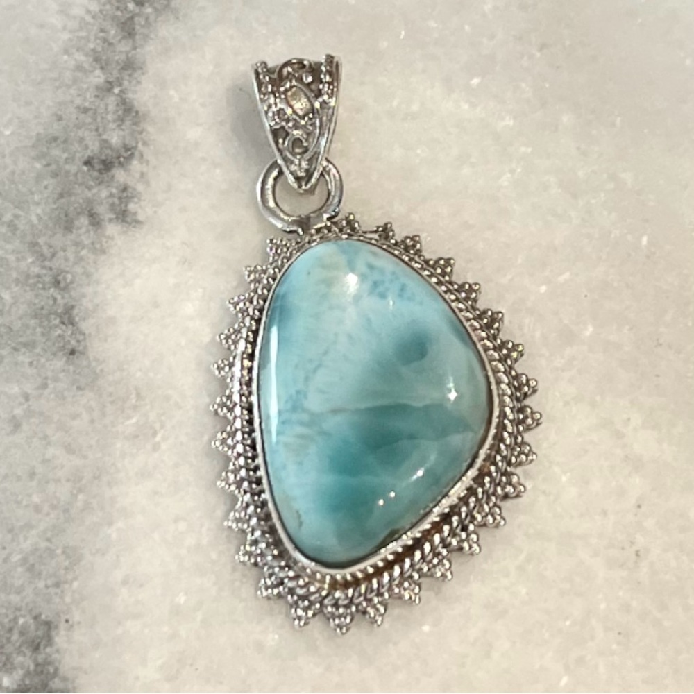 Larimar Gemstone Pendant in 925 Sterling Silver Setting